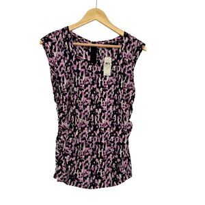 Ann Taylor Top  NWT‎ Ruched Sides Sleeveless Size 6 Silk Blend Abstract